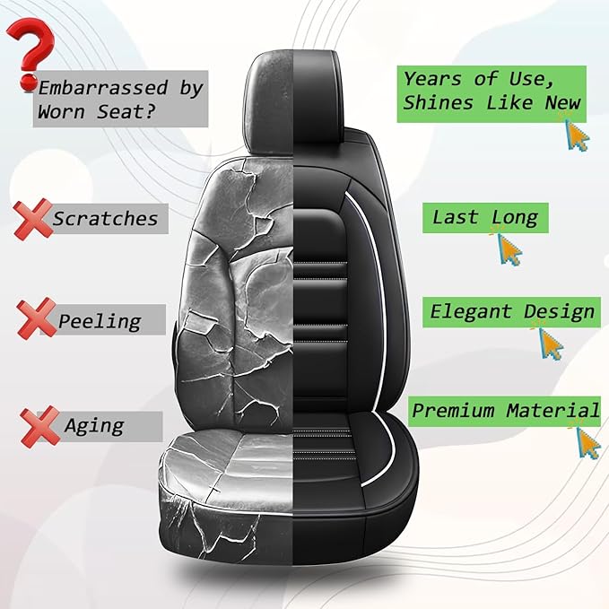 Seat Covers for Toyota rav4 2000-2025 | 5-Seats Leather Seat Covers, Easy to Install Automotive Seat Covers Full Set (Full Set, Black&White Line)