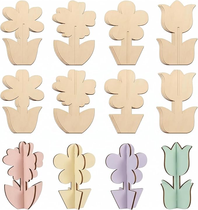 24-Piece 3D Craft Set Wooden Unfinished Wood Crafts Flowersspring Crafts by Unknown