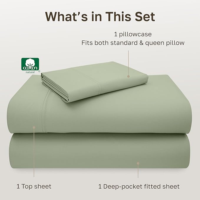 California Design Den Natural 100% Cotton Bed Sheets Twin Size Set - Image 4