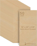 3 mm Baltic Birch Plywood 1/8 x 12 x 24 Inch, Box of 50 B/BB Grade Craft Wood by Woodpeckers