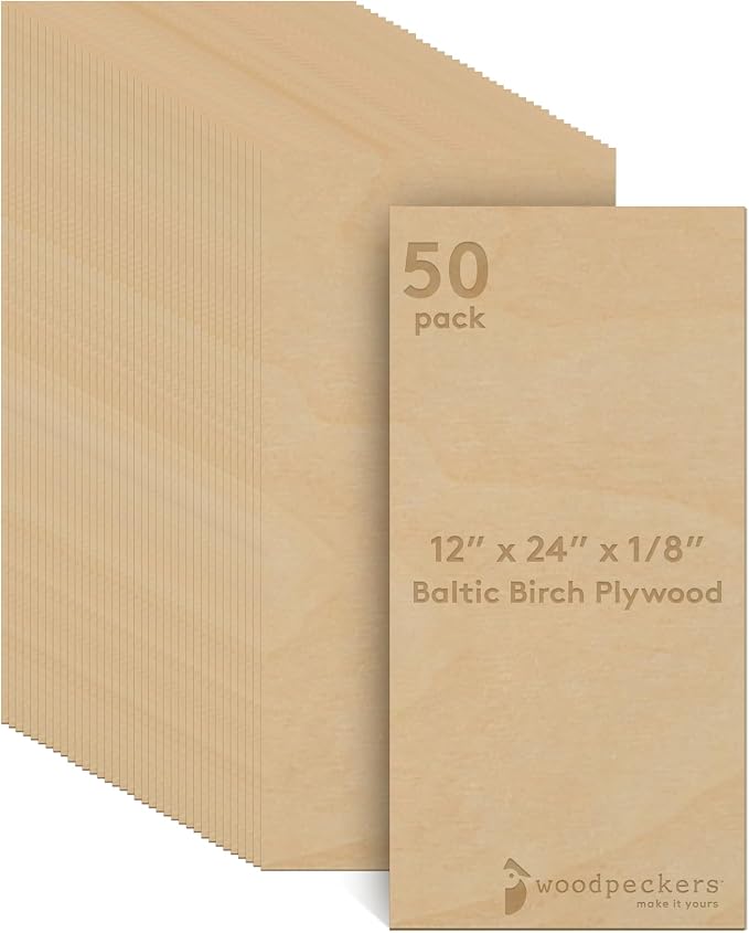 3 mm Baltic Birch Plywood 1/8 x 12 x 24 Inch, Box of 50 B/BB Grade Craft Wood by Woodpeckers