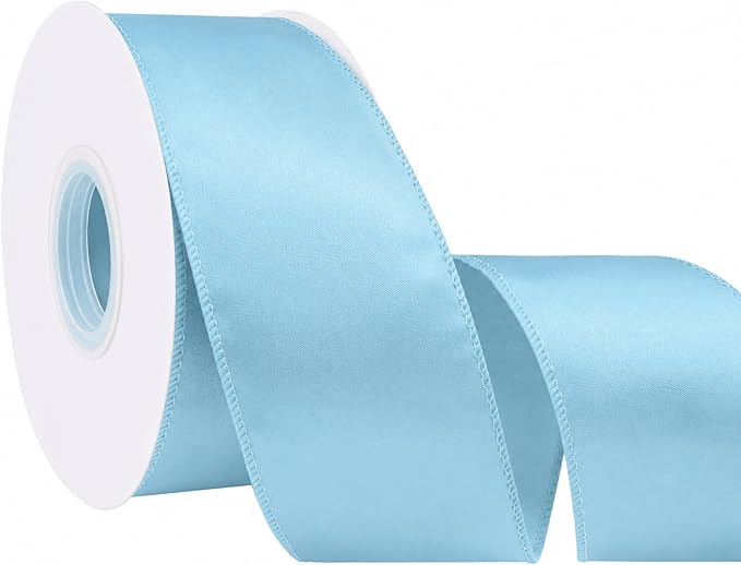 Light Blue 2.5 Inch Continuous 25 Yards Satin Wired Ribbon by Simplegoal