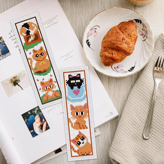 INFUNLY 6 Set Cat Cross Stitch Bookmark Kits Carton Kitten DIY Cross Stitch Kit - Image 7