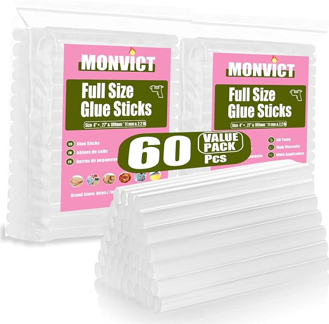 MONVICT 60 Pack Full Size Hot Glue Gun Sticks, Arts & Crafts by MONVICT