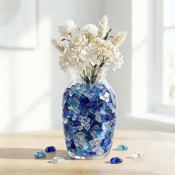 QYGL 0.55LB Blue Mixed Clear Glass Pebbles, Tumbled Sea Glass Stones - Image 4
