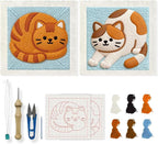 INFUNLY 2 Pcs Cats Punch Needle Embroidery Kit 9.4" DIY Punch Embroidery Kit by INFUNLY