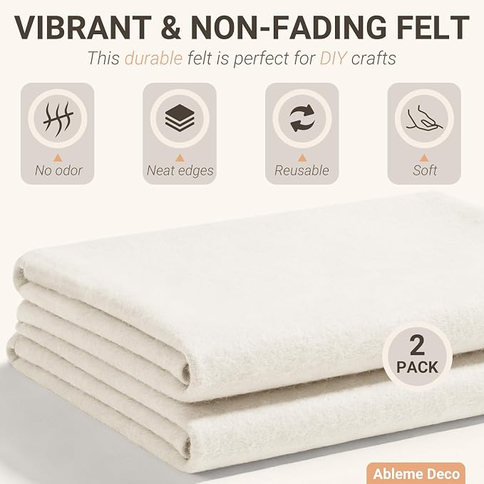 Ivory Felt Fabric Sheets 18" x 18" 1.6mm Soft Craft Felt Squares | Soft Precut - Image 3