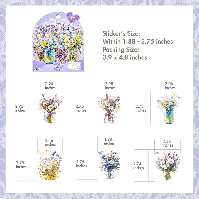 OKUPAN 120Pcs Flower Stickers for Scrapbooking Supplies, Transparent Scrapbook - Image 6