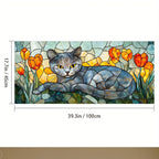 IVN Stained Glass Window Film 39.3x17.7 inch Cat and Tulips Window Privacy Film - Image 3