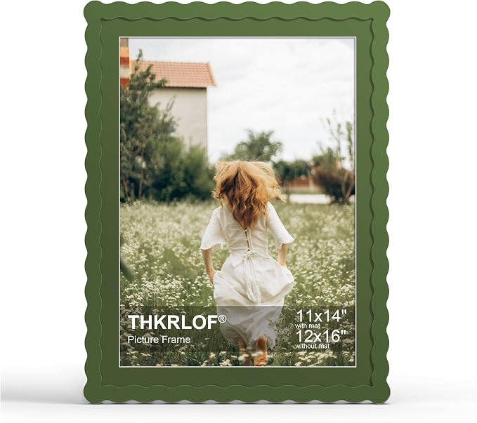 12x16 Picture Frame with Mat for 11x14, Wavy Edge Wooden Real Glass Photo Frame by THKRLOF