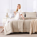 CozyLux Full Size Comforter Set Wheat, 7 Pieces Bed in a Bag, Wheat Comforter - Image 7