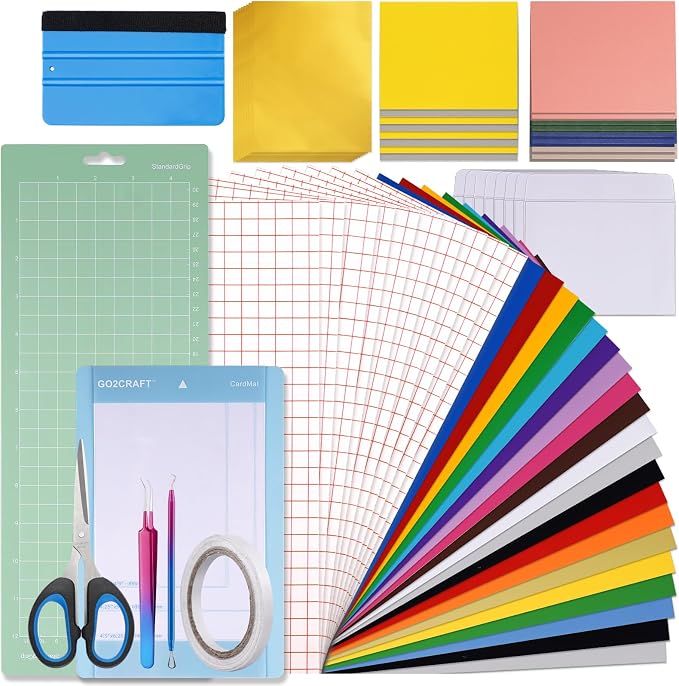 GO2CRAFT Accessories Bundle, Folded Card Stock, Card Mat, Weeding Tools by GO2CRAFT