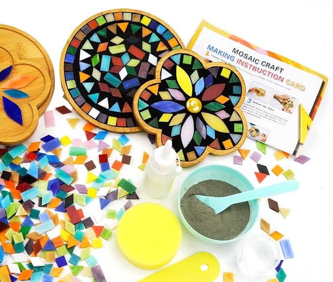 Lanyani 2 Sets of DIY Mosaic Craft Kits Mosaic Tiles Coaster Kit Make Your Own by LanyaniArtGlassMosaics