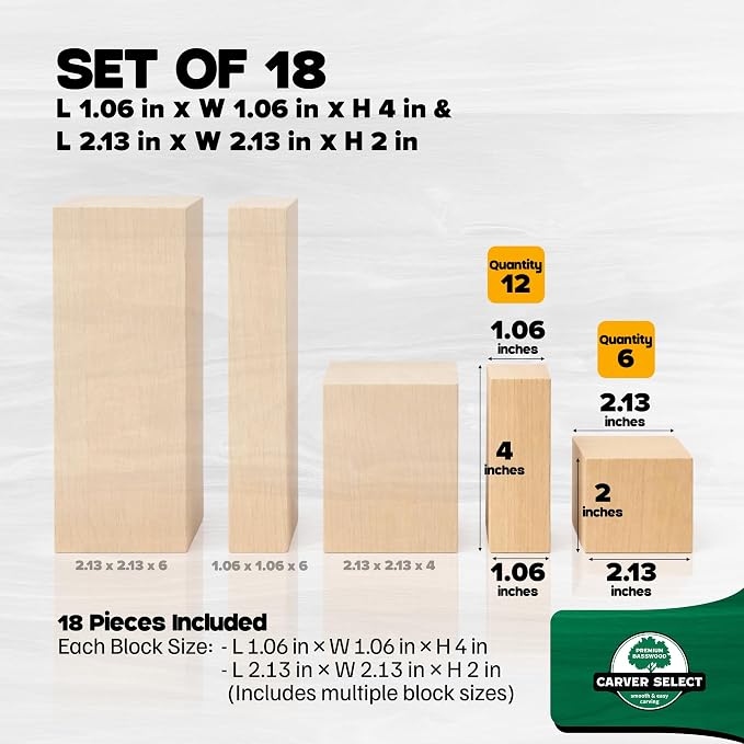Basswood Carving Blocks Set of 18 – Wood Carving Kit - Image 4