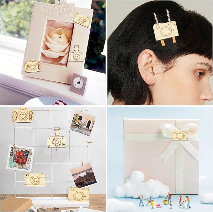 100 Pcs Unfinished Wood Cutouts Camera Wood Shapes Blank Wooden Paint Crafts - Image 7