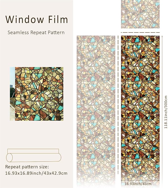 funlife Original Hand-Drawn Privacy Stained Glass Window Film, Single Sided - Image 3