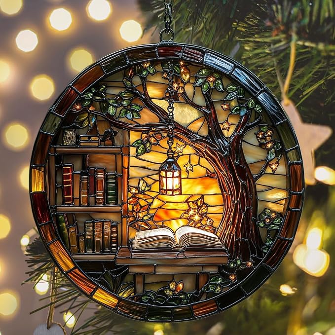 Forest Library Bookshelves Acrylic Suncatcher Stained Glass Effect Window Car - Image 6
