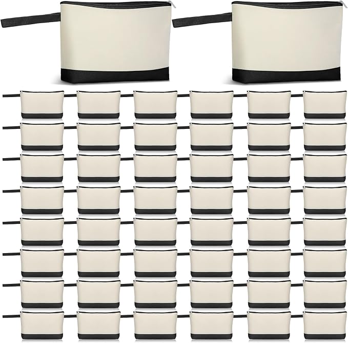 Silkfly 48 Pcs Cotton Canvas Makeup Bags Cosmetic Zipper Bags 10.2 x 5.5 x 2'' by Silkfly
