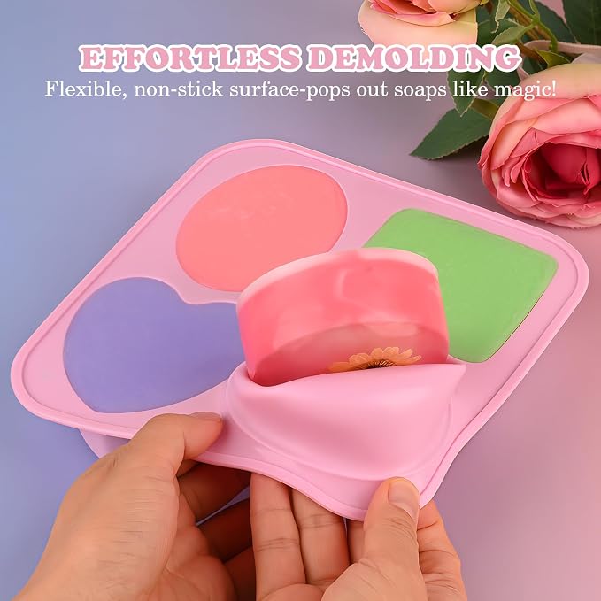 Sakolla 3 Pack Silicone Soap Molds, 4 Cavities Heart, Round and Oval Silicone - Image 4