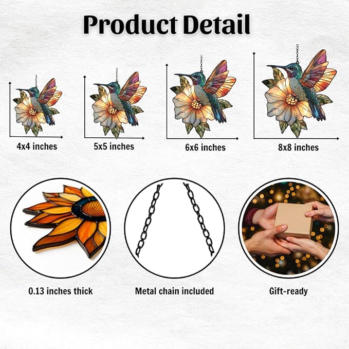Hummingbird Mosaic Style Acrylic Suncatcher Stained Glass Effect Window Car - Image 2