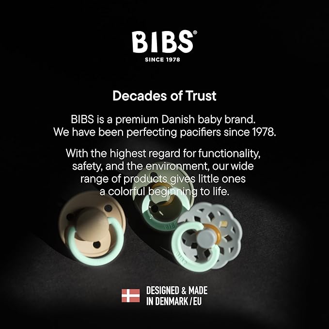 BIBS Colour Soother 4-Pack | BPA Free Dummy Pacifier | Round Nipple | Natural Rubber Latex | Made in Denmark | Size 6-18 Months | Blush Glow Mix
