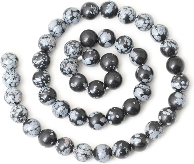 45PCS 8mm Natural Black Snowflake Obsidian Gemstone Round Loose Beads Stone - Image 2