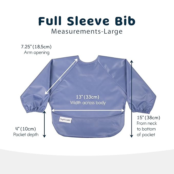 Tiny Twinkle Long Sleeve Bib for Babies & Toddlers – 2 Pack Waterproof Smock Bibs for Eating – Machine Washable & Mess-Proof, Baby Feeding Essential & Shower Must-Have (Periwinkle Putty,2-4Y)