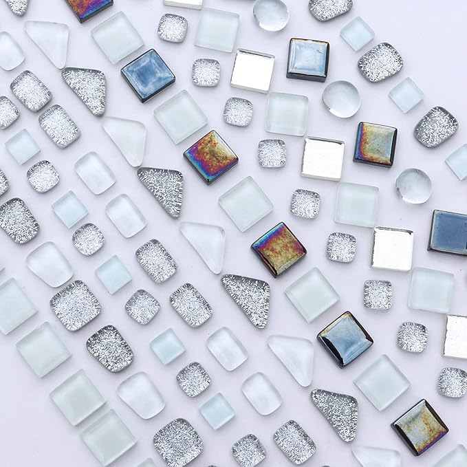 LITMIND Assorted Silver White Irregular Crystal Mosaic Tiles, 9oz Value Pack by LITMIND