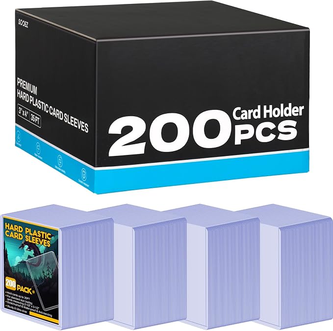 200 Count Card Sleeves Hard Plastic, Sooez 35PT Card Holder, Rigid Card Case by Sooez