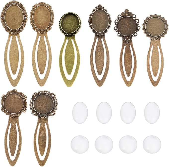 SUNNYCLUE 1 Box 16Pcs DIY 8 Sets Vintage Bookmark Metal Antique Bronze Bookmark by SUNNYCLUE