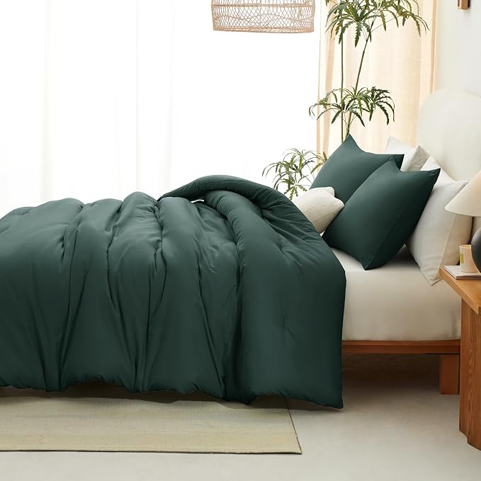 CozyLux King Size Comforter Set Forest Green, 3 Pieces Solid Comforters King - Image 9