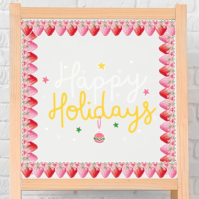 FYSUIMU 65.6 Ft Strawberry Bulletin Board Borders Summer Red Pink Bow - Image 7
