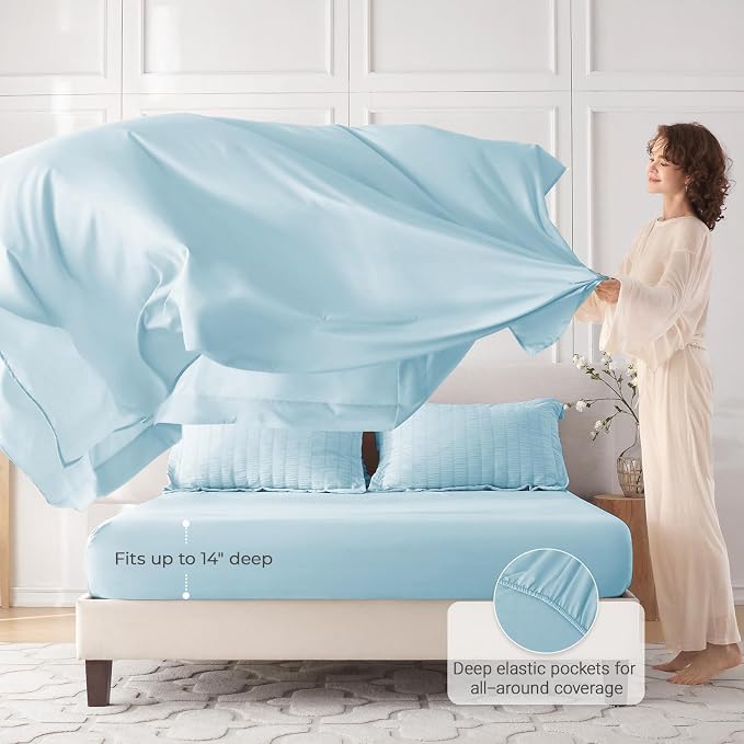 MUXHOMO 7 Pieces Queen Comforter Set, Seersucker Bed in a Bag Queen Size - Image 3