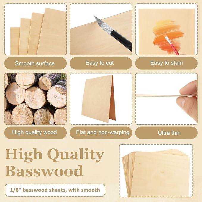 24 Pack 12 x 12 x 1/16 Inch Baltic Birch Plywood 1.5mm Wood Sheet, Baltic Birch - Image 3