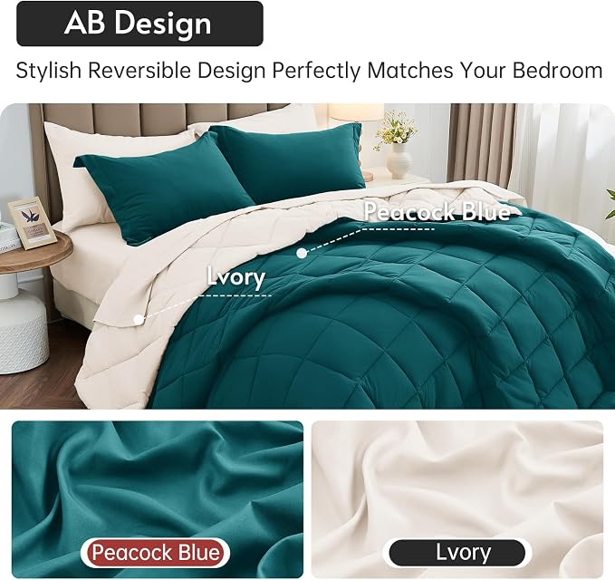 MUXHOMO 7 Pieces King Comforter Set, Reversible Bed in a Bag King Size - Image 3