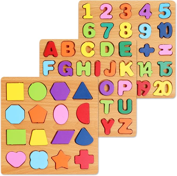 Alphabet Wooden Puzzles for Toddlers 3-5, Number and Shape Puzzle, Preschool by NASHRIO