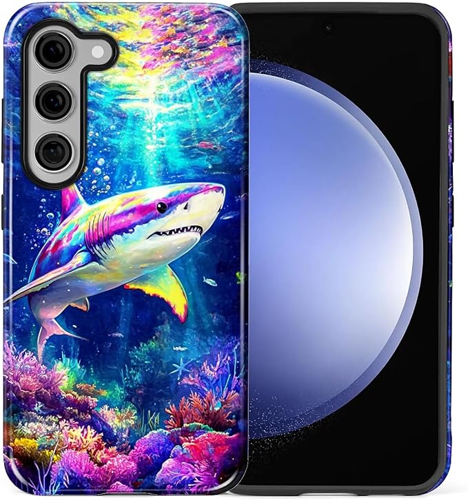 for Samsung Galaxy S23 Plus Case, Colorful Ocean Sharks Pattern Glossy 2 in 1 - Image 2