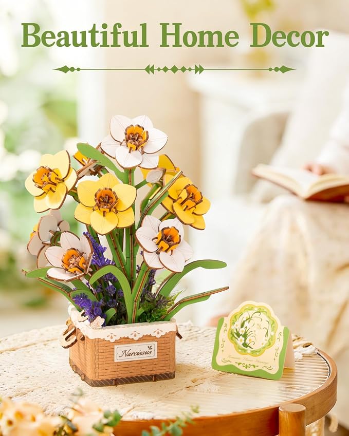 Rowood 3D Puzzles for Adults, Mother's Day DIY Wooden Flower Narcissus Craft Kit - Image 5