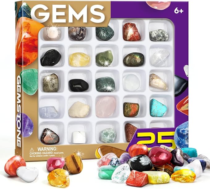 Rock Collection for Kids, 25 Natural Gemstones & Crystals, Gemstone Collection by PianoPotato