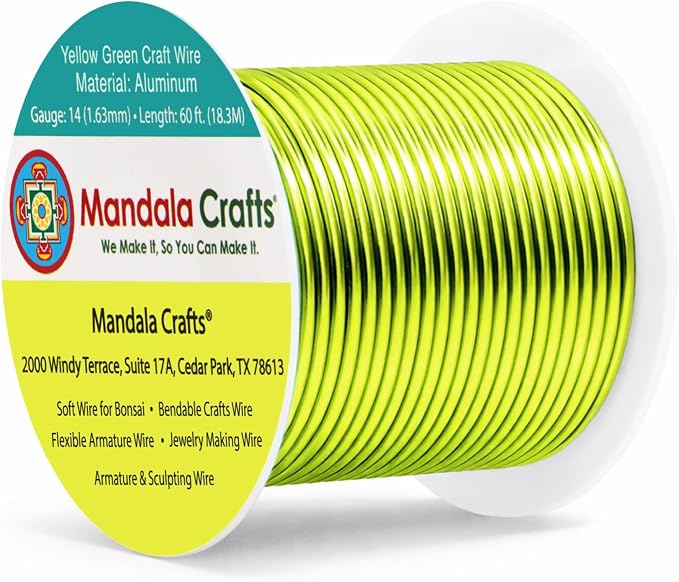 Mandala Crafts 14 Gauge Yellow Green Anodized Aluminum Craft Wire, 60 FT | by MandalaCrafts