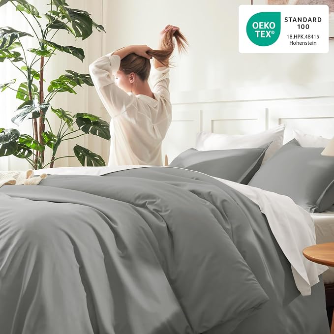 Litanika Comforters Medium Gray California King Size, 3 Pieces Lightweight - Image 4