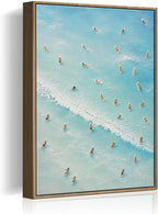 Aerial View Surfers Ocean Canvas Wall Art Print Turquoise Blue Coastal by HomeifHue