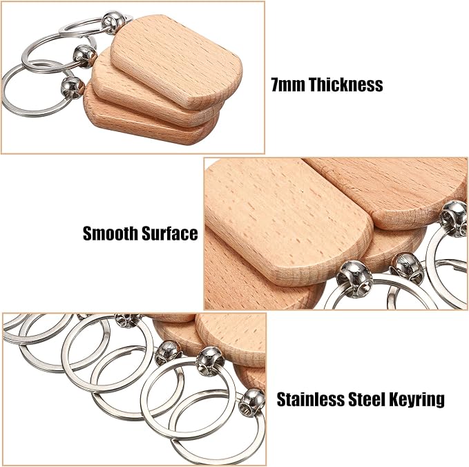 JUXYES 100 PCS Unfinished Wooden Keychain Blanks - Image 4