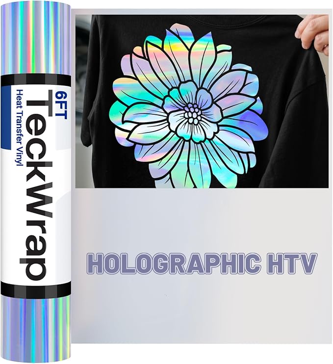 TECKWRAP Heat Transfer Vinyl for T-Shirts, Holographic Silver | Easy Weed HTV by TECKWRAP
