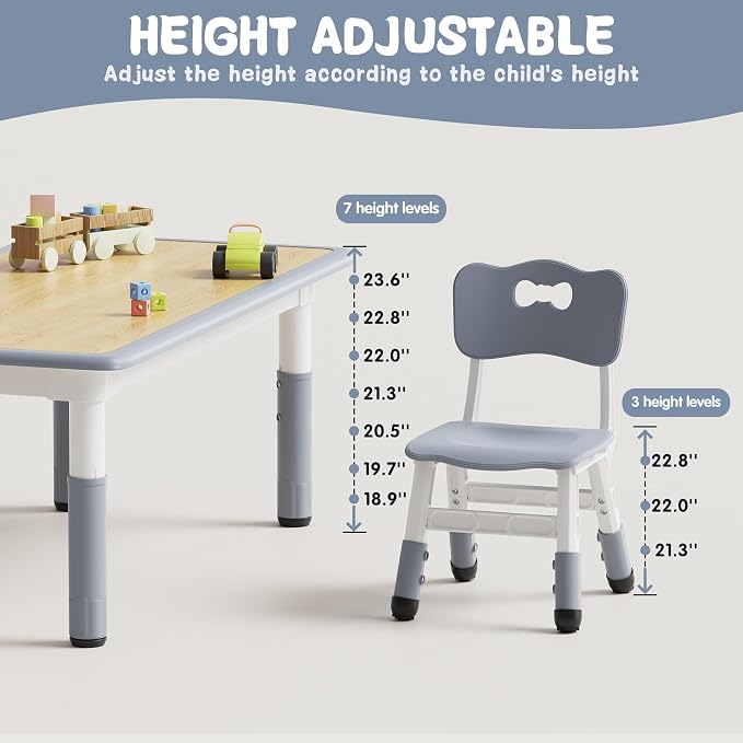 Brelley Height Adjustable Toddler Table and 4 Chairs Set, Graffiti Desktop - Image 3
