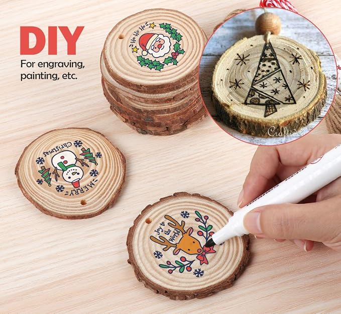 50Pcs Wood Slices for Crafts, 2.4"-2.8" Unfinished Wood Circles for Crafts - Image 3