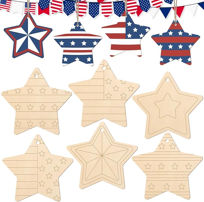 COCHIE 4th of July Stars Wood Crafts to Paint Set of 24, Memorial Day by COCHIE