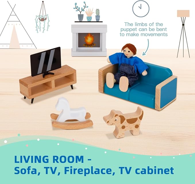 OOOK Wooden Dollhouse for Kids, Doll House - Image 4