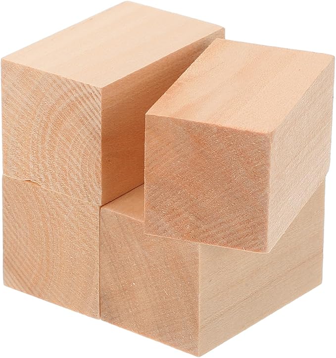 MECCANIXITY 4Pcs Basswood Carving Block, 1.2"x1.2"x2" Square Wooden Dowels by MECCANIXITY