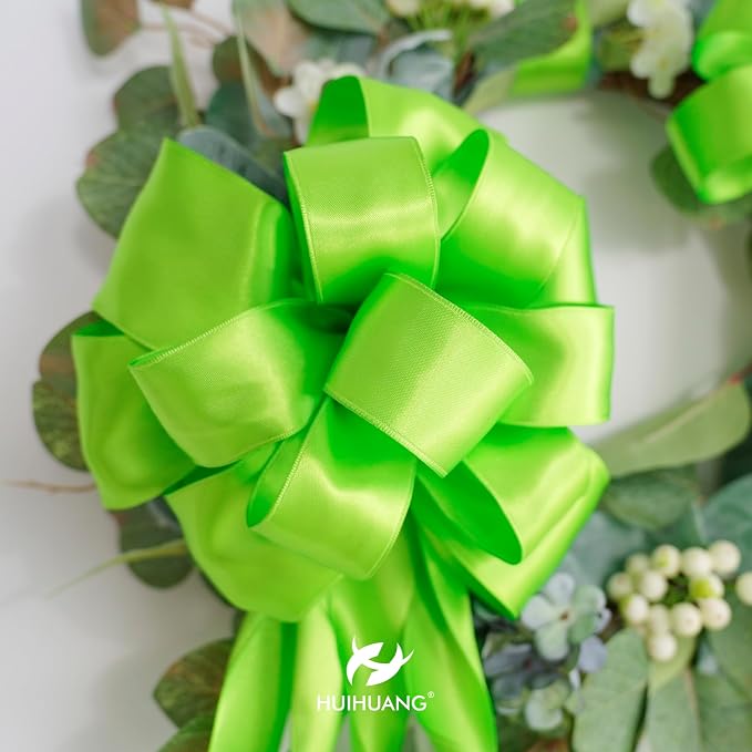 HUIHUANG Lime Green Wired Ribbon 1-1/2 inch Lime Green Satin Wire Ribbon - Image 7